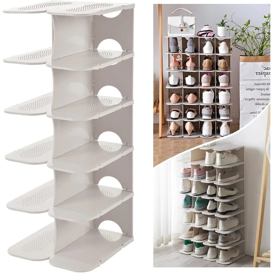 

6Tier Shoe Rack Storage Organizer Adjustable Shoe Shelf FreeStanding Space Saving Shoes Storage Stand for Entryway Hallway Clos