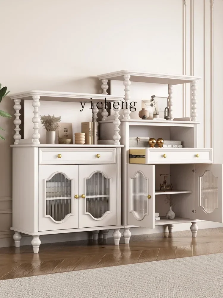 b9.21-Light Luxury Low and High Cabinet Solid Wood Storage Home Living Room Wall White Storage Cabinet