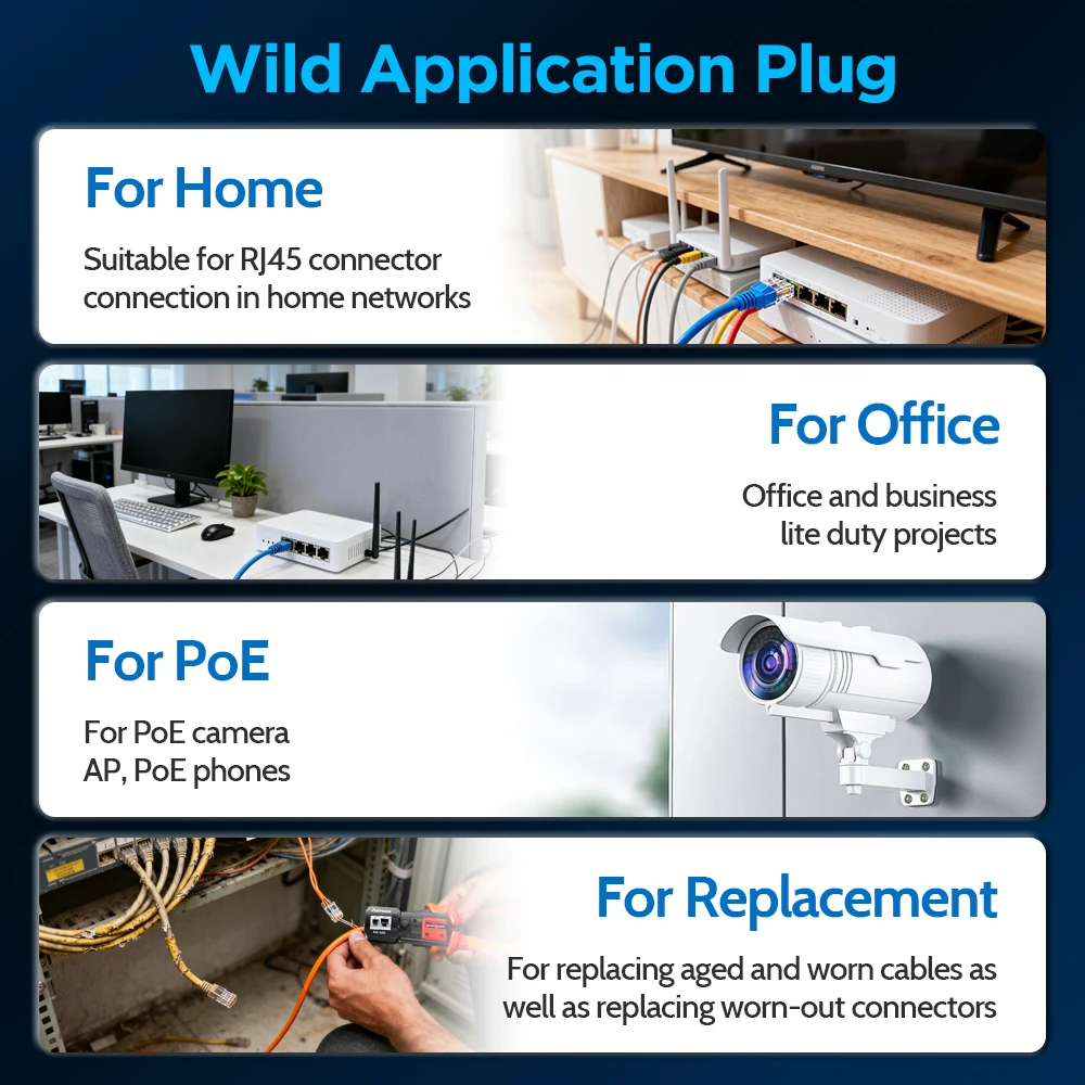 Picture 6: AMPCOM CAT5E RJ45 Connector Pass Through 8P8C Modular Ethernet Cable RJ 45 Ends Ethernet Cable Crimp Connectors UTP Network Plug