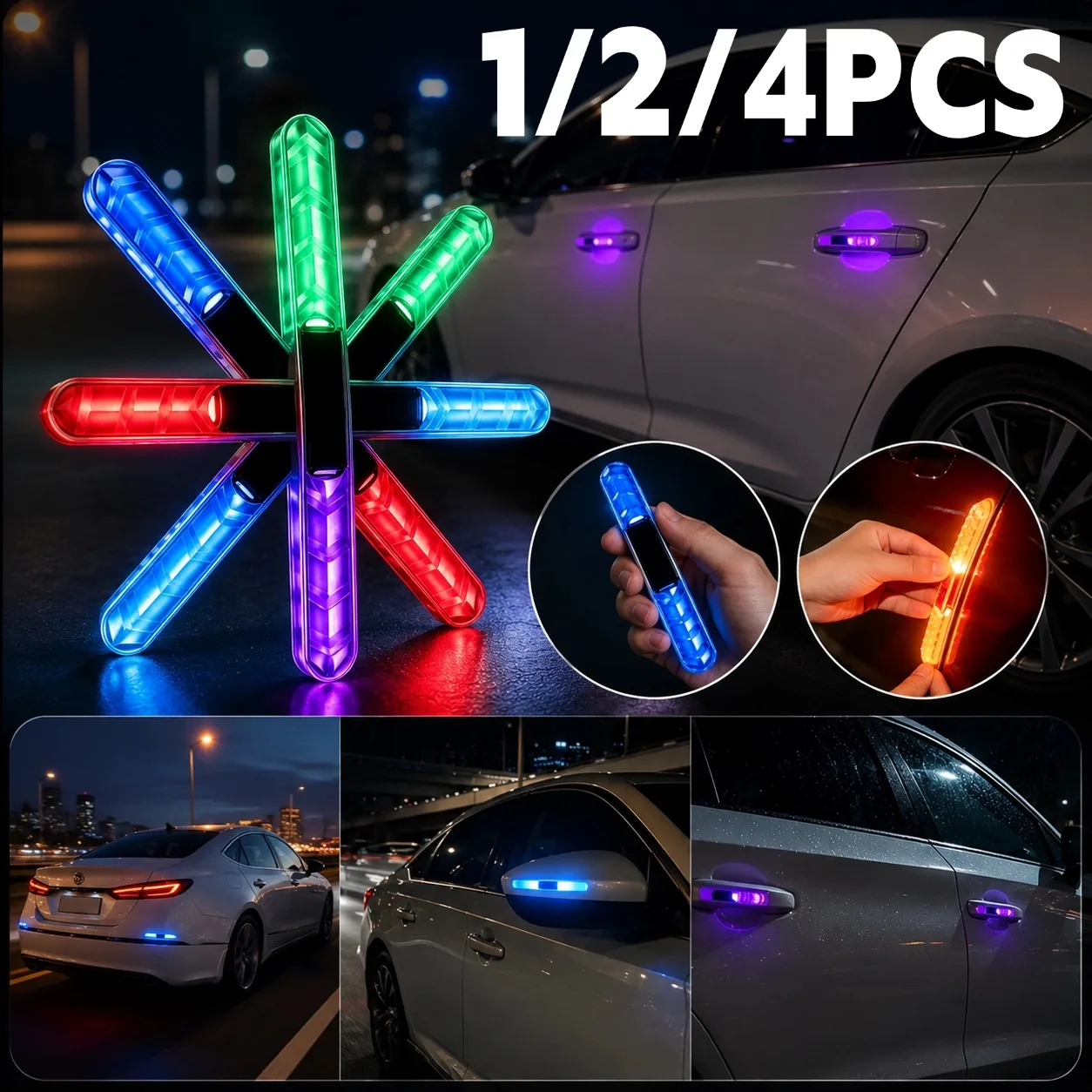 Car Door Anti-Collision LED Warning Light Multi-Function Strobe Safety Lamp Colorful Ambient Decorative Lighting 1/2/4PCS
