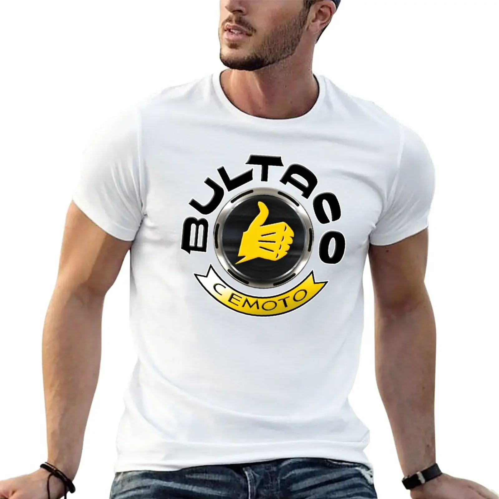 Streetwear Classic Men's Summer High Quality T Shirt Bultaco Cemoto Motorcycles Print Tee Unisex Fashion Crew Neck T-shirt Black