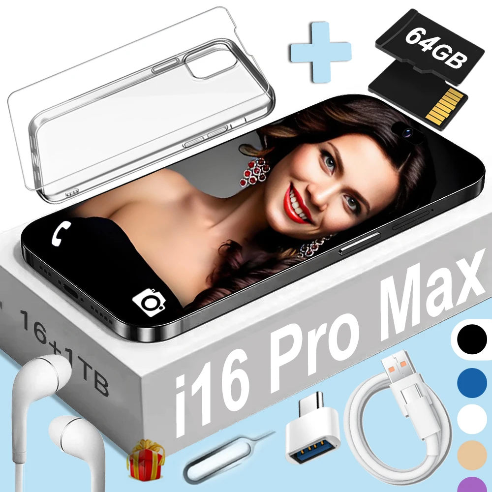 i16 Pro Max Smartphone and 64GB TF Card Set for Android, 6.99