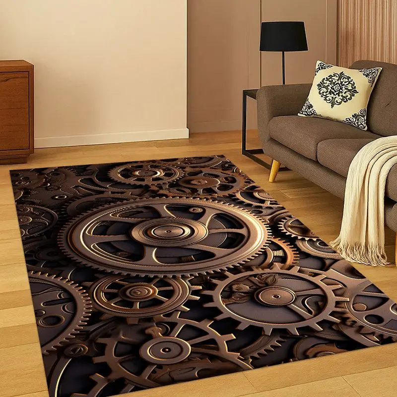 Retro Metal Mechanical Wheel Gear Carpet Rug for Bedroom Living Room Sofa Playroom Doormat Home Decor,Kid Area Rug Non-slip