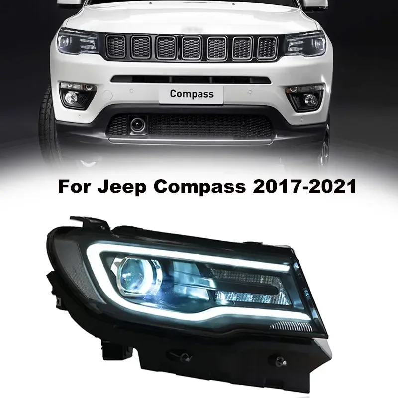 

Head Lamp for Jeep Compass LED Headlight 2017-2021 Headlights Compass DRL Turn Signal High Beam Angel Eye Projector Lens