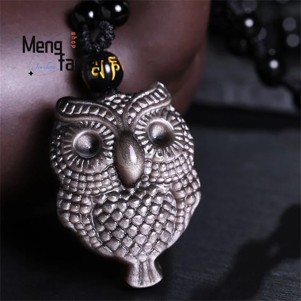 

Natural Silver Obsidian Owl Pendant Personalized Exquisite Charms Fashion Jewelry Luxury Best Selling Handicraft Holiday Gifts