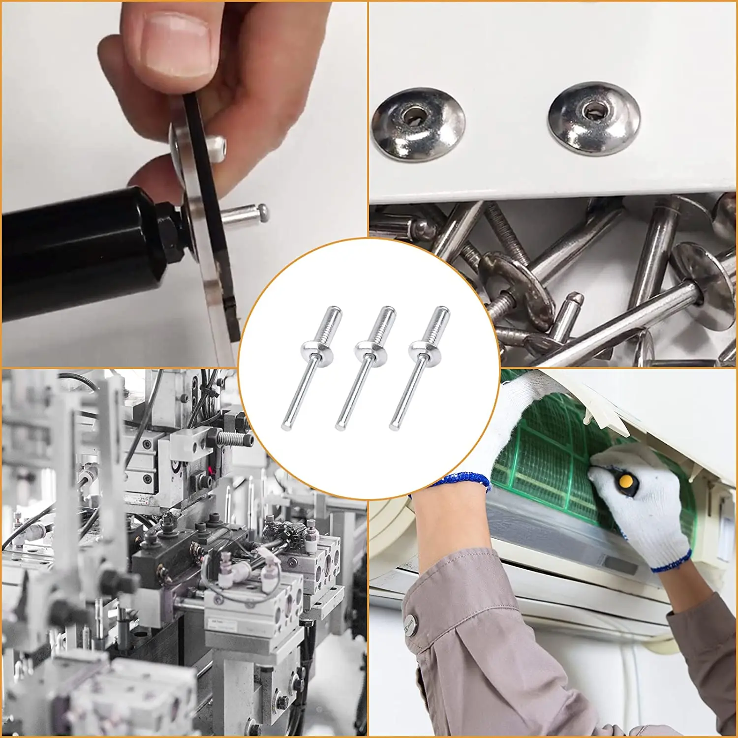 Multiple Sizes Aluminum Dome Head Blind Pop Rivets Assorted Set,215Pcs Aluminum Rivet kit Copper Nails Remaches