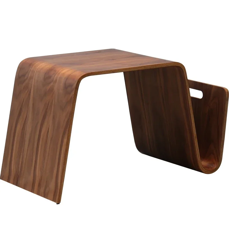 Mesa auxiliar moderna de diseño de mediados de siglo contrachapado de madera curvada para desayuno, muebles de sala de estar, mesa lateral de cama