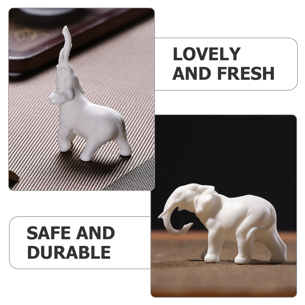 

2Pcs White Porcelain Elephant Adorns Desktop Animals Decoration for Home Office Cafe Hotel Small Size Lightweight