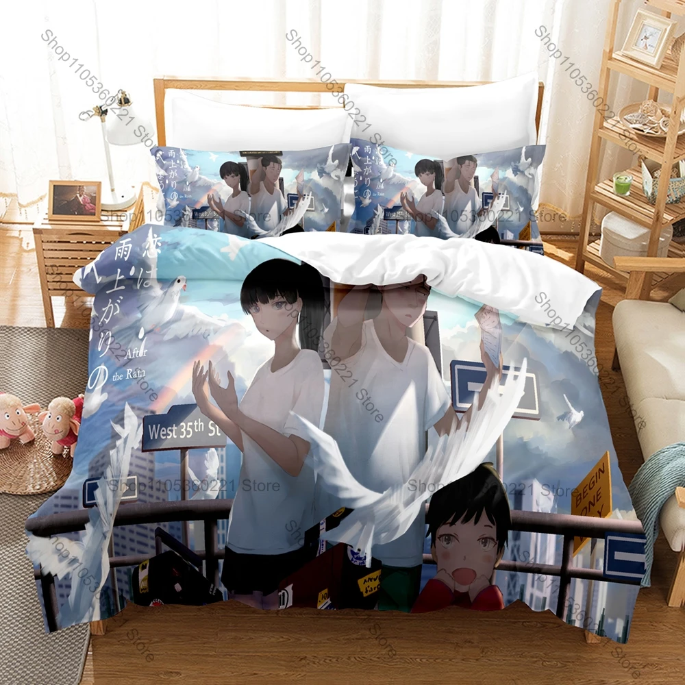 After the Rain Koi wa Ameagari no You ni Rainy Cafe Seaside High School Girl Gentle Romance Anime 3D Duvet Cover + 2 Pillowcases
