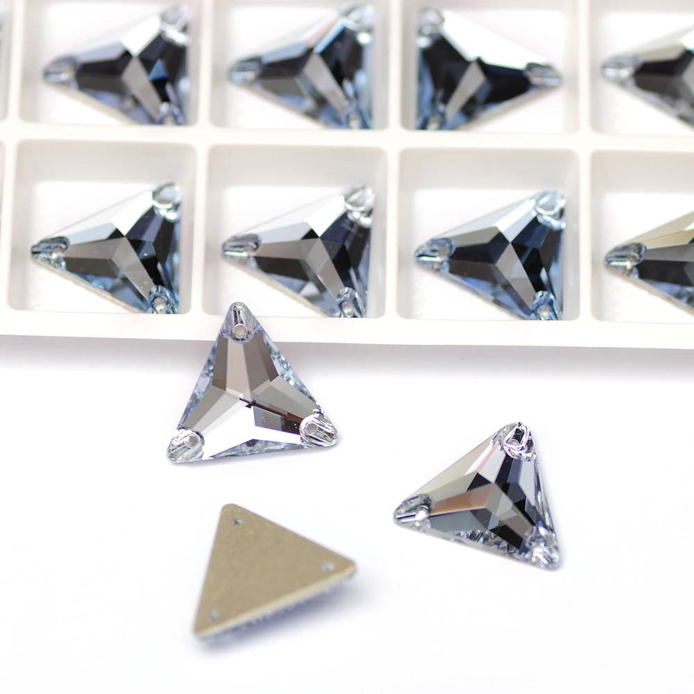 Light Sapphire Triangle Sew On Rhinestones Crystal Glass Sewing Strass fabrics for party dresses with rhinestones