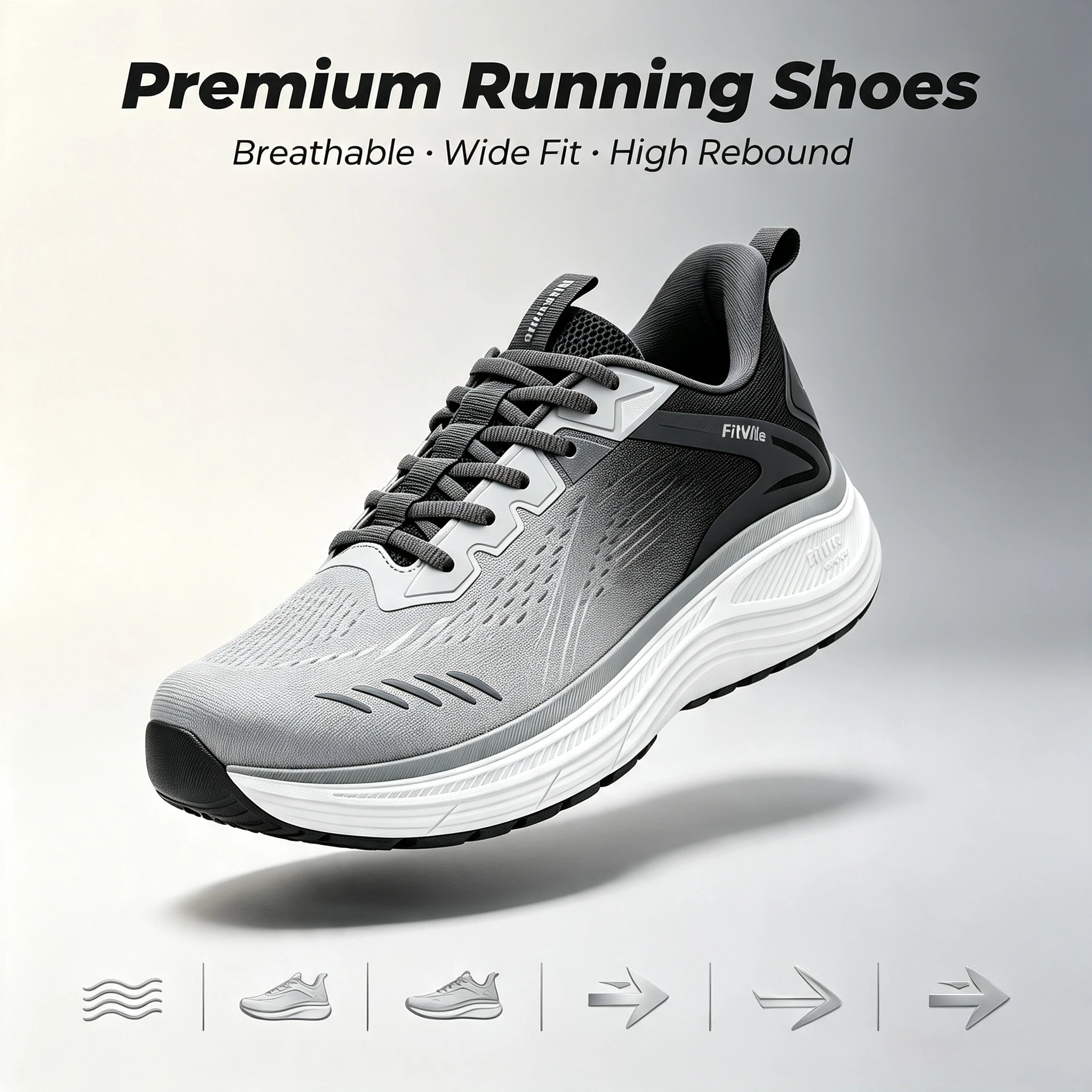 Fitville Men's Sports Sneakers Extra Wide Toe Box Running Shoes for Men Mesh Breathable Anti-slip Walking Footwear Arch Support