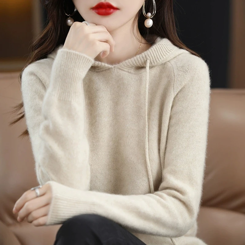 

Hooded Sweatshirt Women Sweater Autumn Winter Long Sleeve Loose Knitted Sweaters Female Solid Versatile Casual Knit Pullover