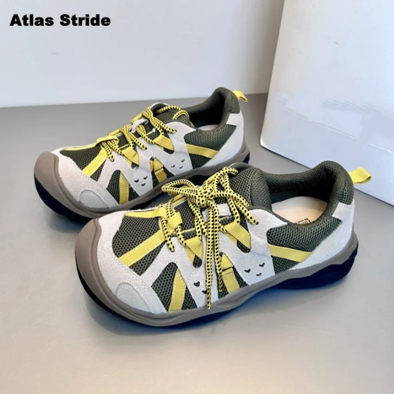 Women's Fresh Contrast-Color Mesh Shoes Protective Toe Box Adjustable Laces Breathable Lightweight Non-Slip Sole Casual Shoes