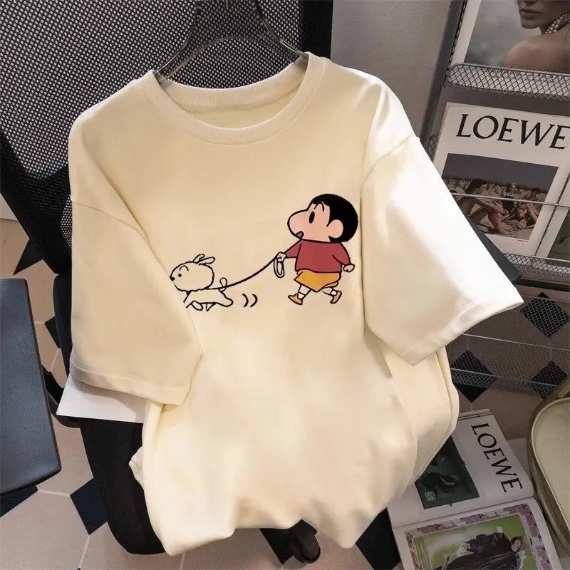 Xiaoxin Cartoon Korean Version 2024 Pure Cotton Short Sleeved Instagram Trendy New Summer Print Loose Men's And Women's Top