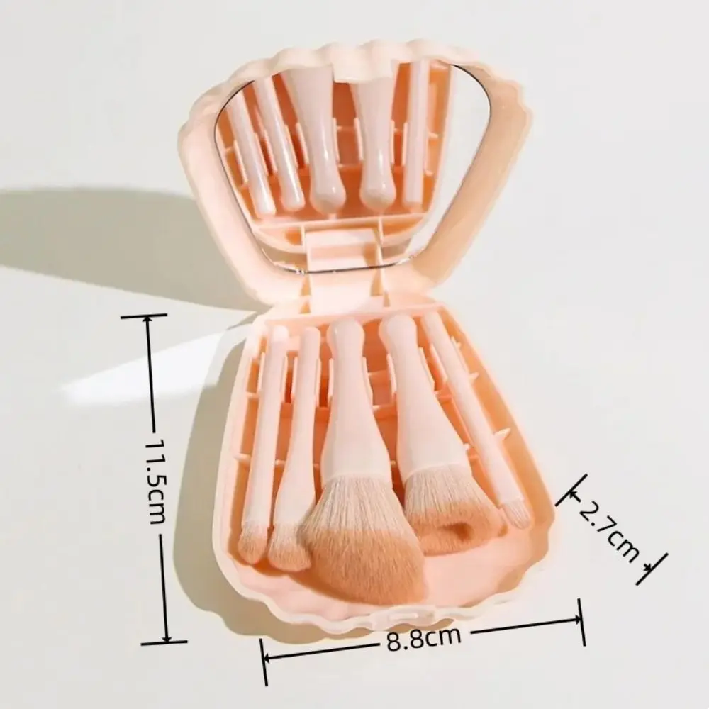 5 pezzi con set di pennelli per trucco a conchiglia a specchio, ombretto morbido, evidenziatore, pennello per fondotinta, pennello per cipria, aggiornamento dell'angolo fine