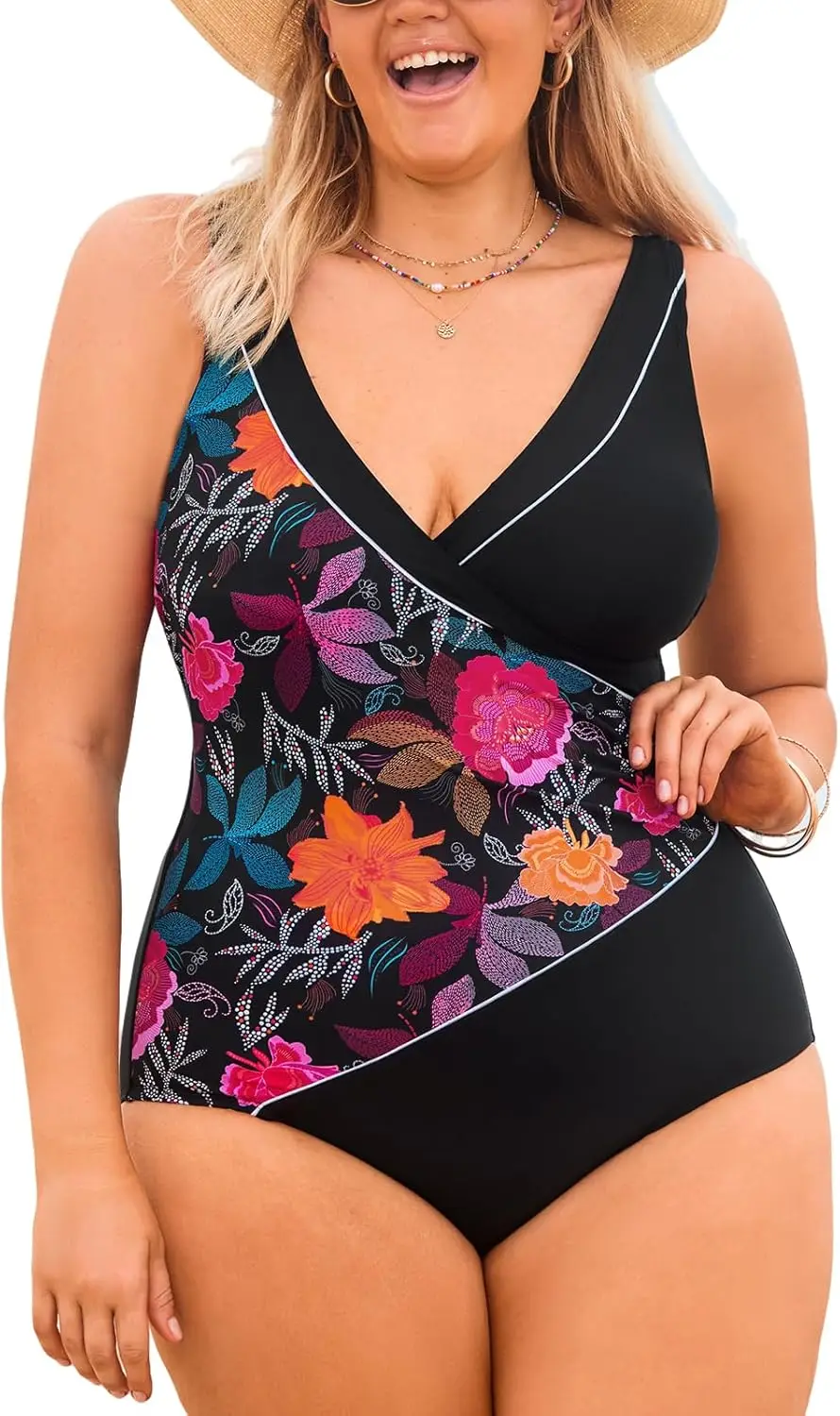 

Luxy Trio Plus Size Women's One Piece Swimsuit Surplice V Neck Swimwear Bathing Suit