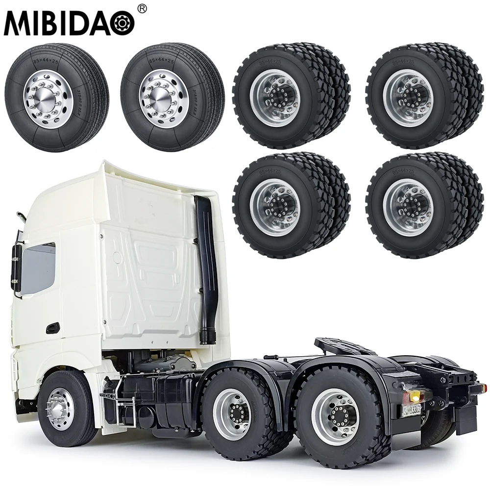 

MIBIDAO Front/Rear Beadlock Wheel Rims Rubber Tires For Tamiya 1/14 RC Trailer Tractor Truck Car Upgrade Parts