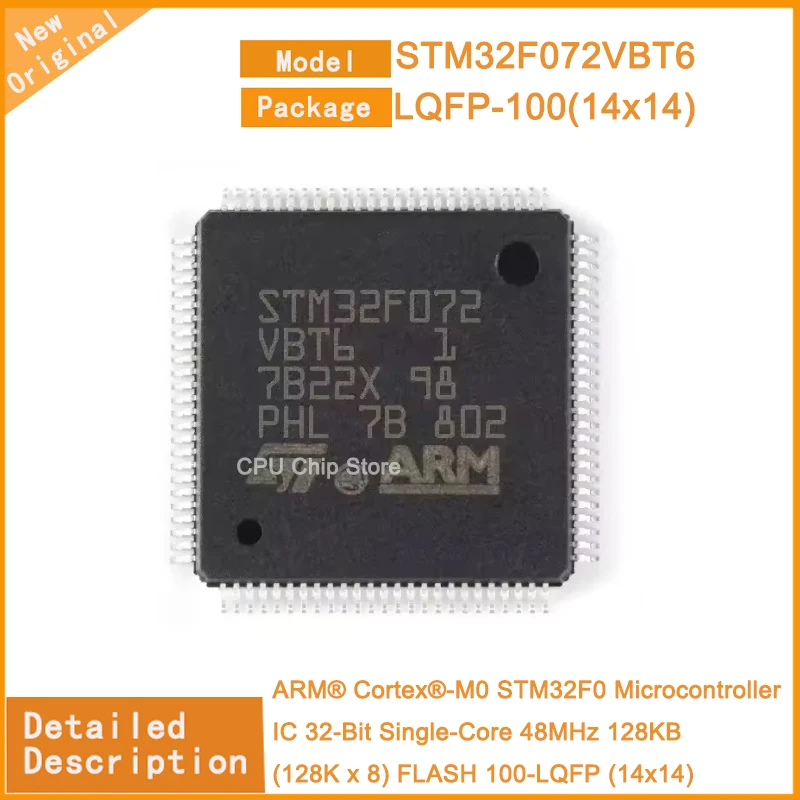 5Pcs/Lot New Original   STM32F072VBT6  STM32F072 Microcontroller IC 32-Bit Single-Core 48MHz 128KB (128K x 8) FLASH 100-LQFP (14