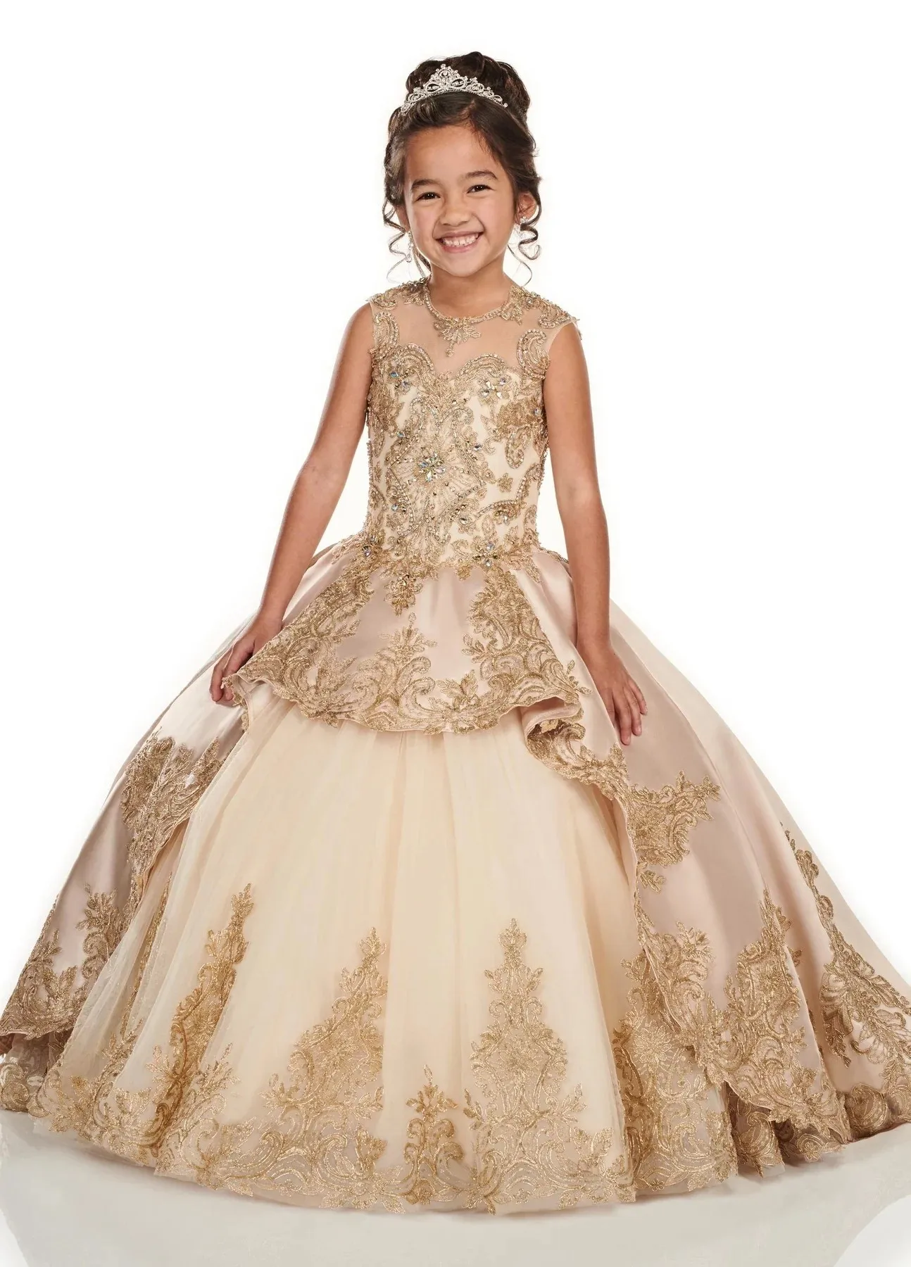 Gold Mini Quinceanera Dresses Ball Gown Appliques Beaded Flower Girl Dresses For Weddings Pageant Dresses Kids Baby Customized