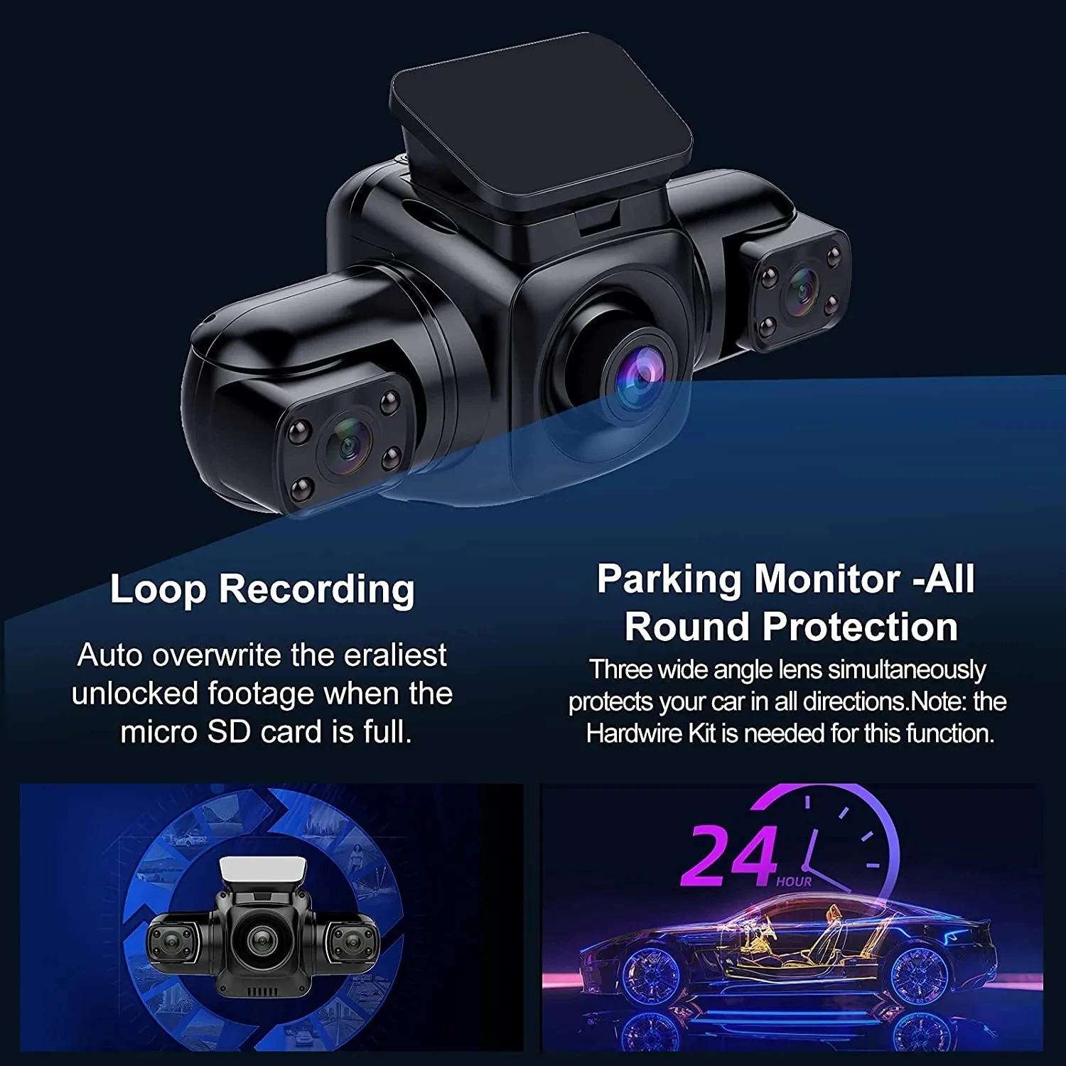 4 Channel 4*1080P Dash Camera Built-in GPS Wi-Fi Dual Lens 8 Infrared Light Night Vision 170 Degree With Rear Lens Car DVR 512GB