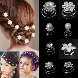 12 Stuks Bruids Kristal Parel Bloem Spiraal Draai Haarspelden Clips Bruiloft Sieraden Bruid Hoofdtooi Vrouwen Haaraccessoires