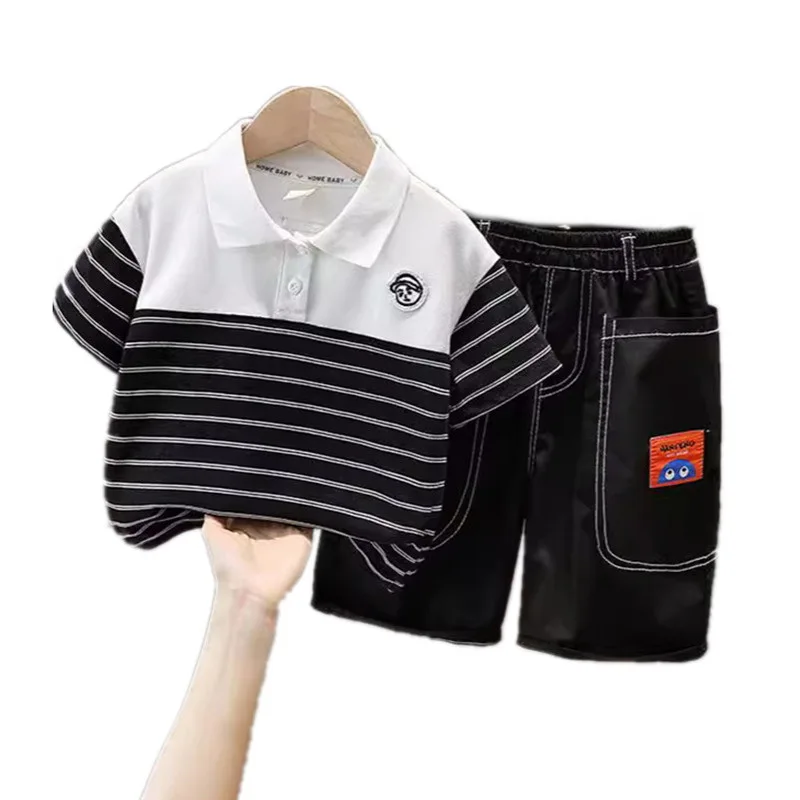 

Летняя детская одежда, комплект одежды для мальчиков, детские рубашки поло в полоску и шорты, костюм из 2 предметов, спортивные костюмы для мальчиков 1-8 лет