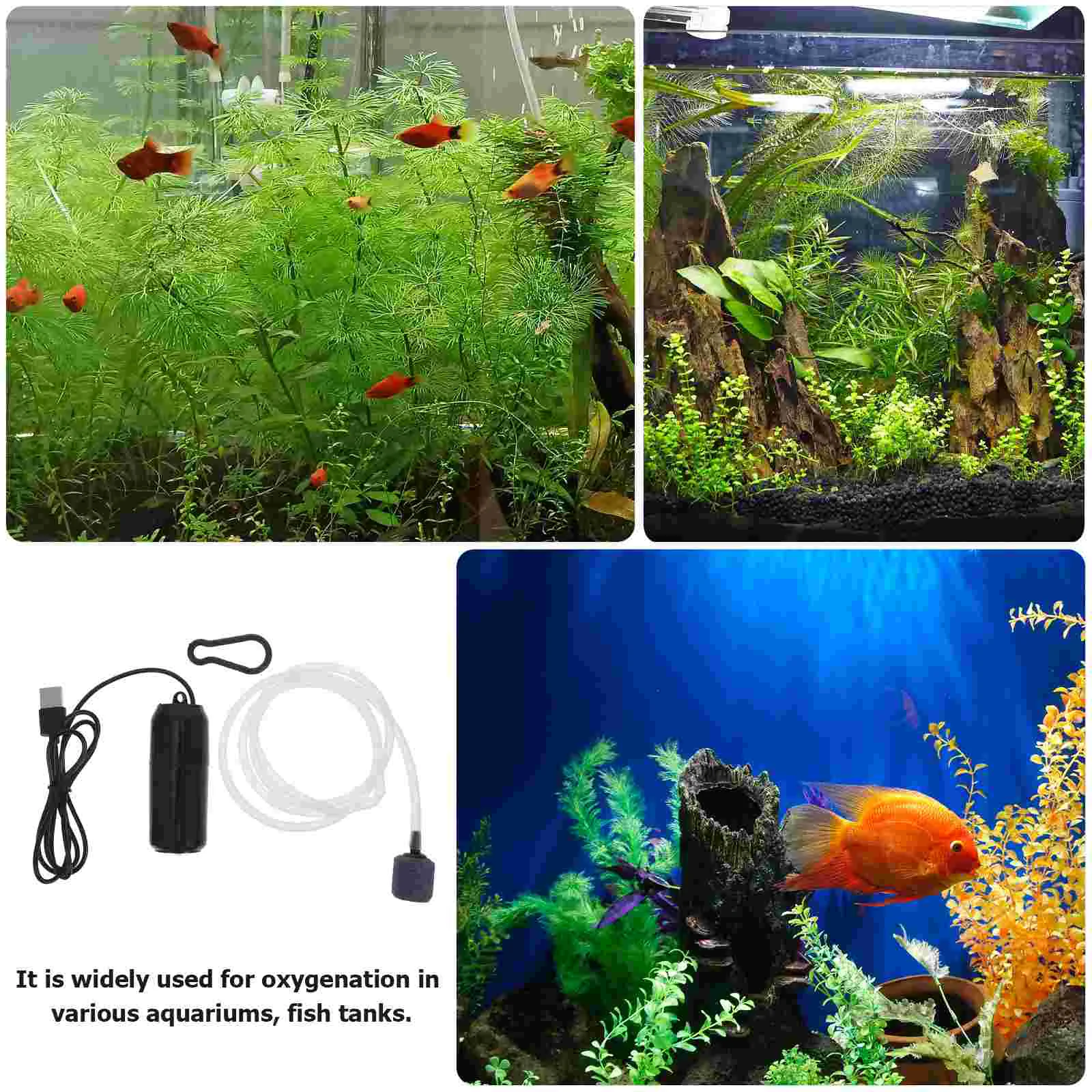 Water Pump Oxygen USB Aquarium Air Folding Unit Bubbler Fish Tank Black Small with Tube Stone