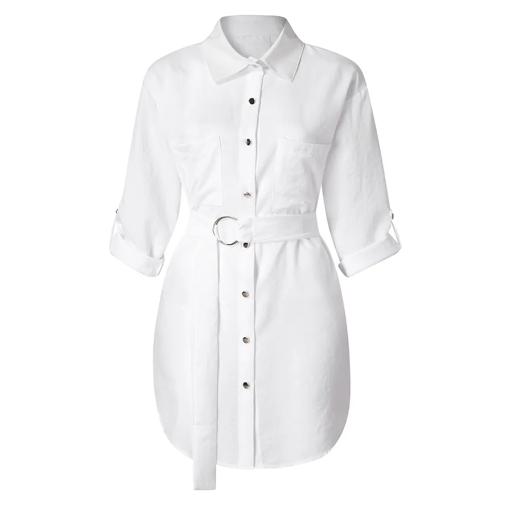 Oversize Button down Shirt Women Dress Mini Sleeve Casual Autum Blouse Work OL Women Tops Plain Shirt Long Womens Loose T Shirts