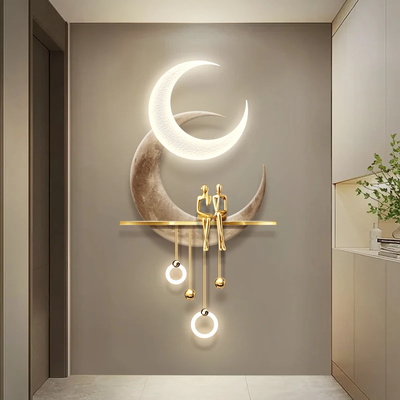 High-End Luxury 3D Crystal Inlaid LED Moon Luminous Mural Wall Lamp - Entrance/Hallway/Corridor End Remote Dimmable Hanging Art