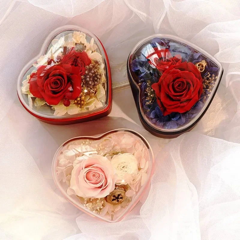 Preserved Rose Jewelry Heart Box for Valentine's Day Gift Birthday Aniversary Gift box