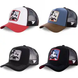 Mickey Mouse Blue Snapback Cap for Men Women Cartoon Hip Hop Baseball Cap Adult Summer Fashion Black Breathable Mesh Visor Hat