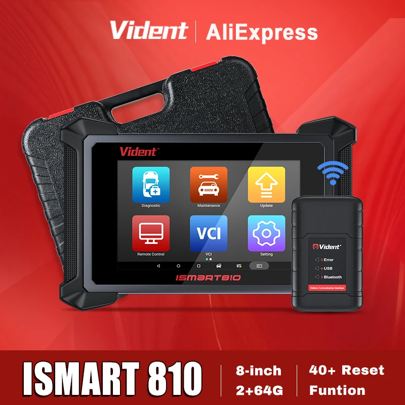 VIDENT iSmart810 BT Car Diagnostic Tool OBD2 Scanner ECU Coding Support DoIP&CAN FD Oil/EPB/ABS/TCM ,ect 40 Resets Funtion