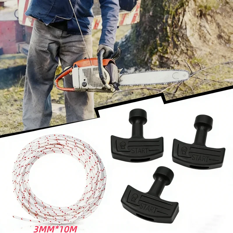 LUSQI Recoil Starter Rope 3MM*10M Pull Cord With 1/2/3Pcs Starter Handle For Lawn Mower Chainsaw Trimmer Edger Engine Part