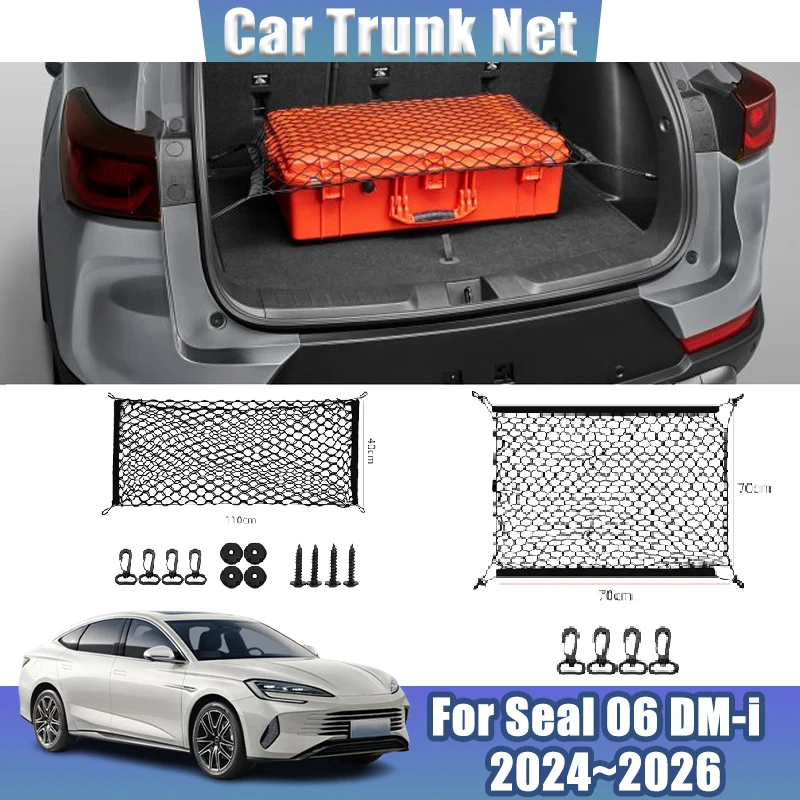 

For BYD Seal 06 DM-i 2024 2025 2026 Car Trunk Net Seat Elastic String Nets Black Rear Mesh Trunk Storage Packet Car Accessories