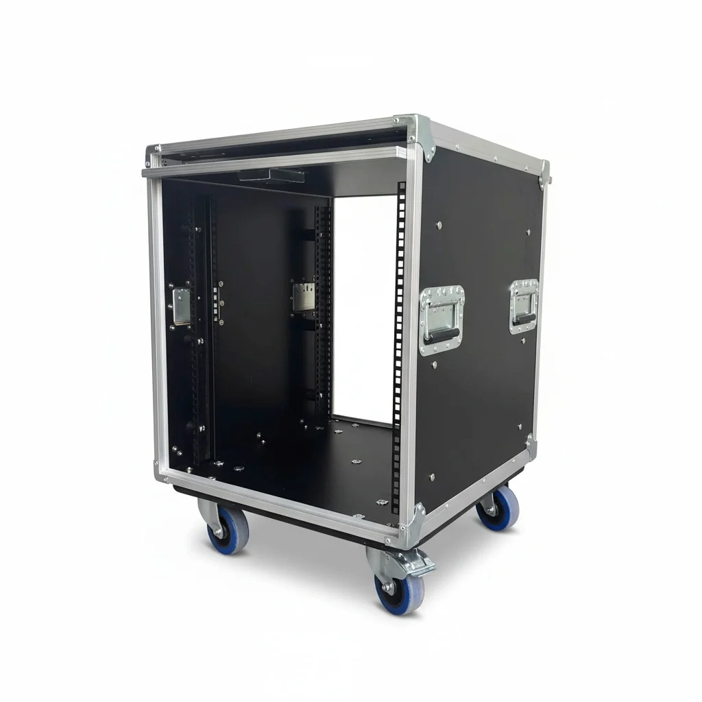 12U Shock Mount Rack, Aluminum and 12mm Plywood Flight Case, Slide and Slam Road Case, 900x600x750mm Equipment Transport Case