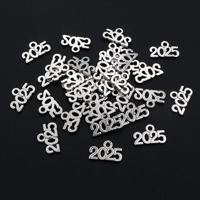 50pcs 9x14mm Year Number 2024 2025 2026Pendant Charms DIY Jewelry Making Jewelry Finding Antique Silver Plated Accessories