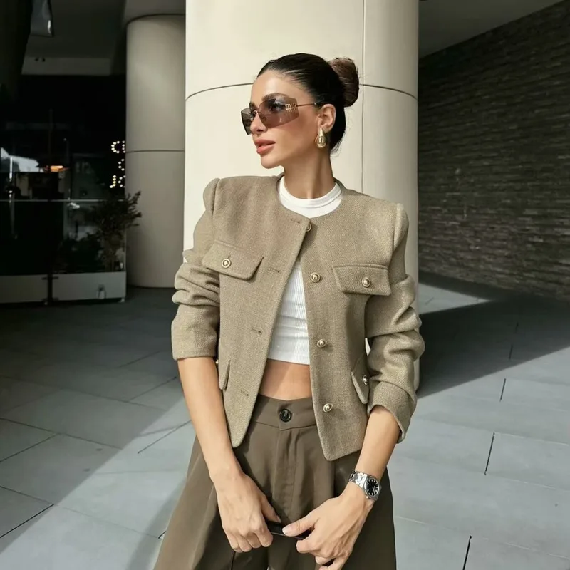 

New Woman Outerwears Autumn Long Sleeve Cropped Jacket For Women Winter Button Demi-season Short Coats Elegant Women's Coat