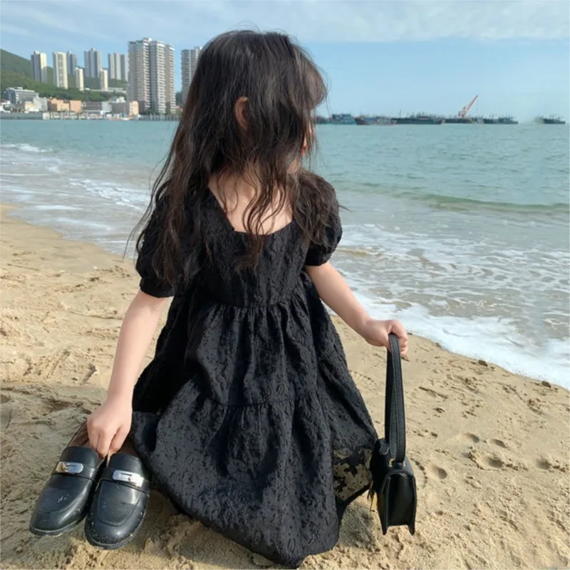 2024 New New Spring Summer Baby Children Kids Girl Black Fashion Casual Cotton Dresses Children\'s Clothes