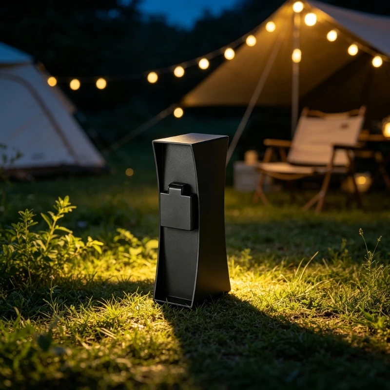 Outdoor Waterproof Outlet Post with Covered Recessed Opening, Steel Housing and Stake In Design for Garden Yard Utility M4YD