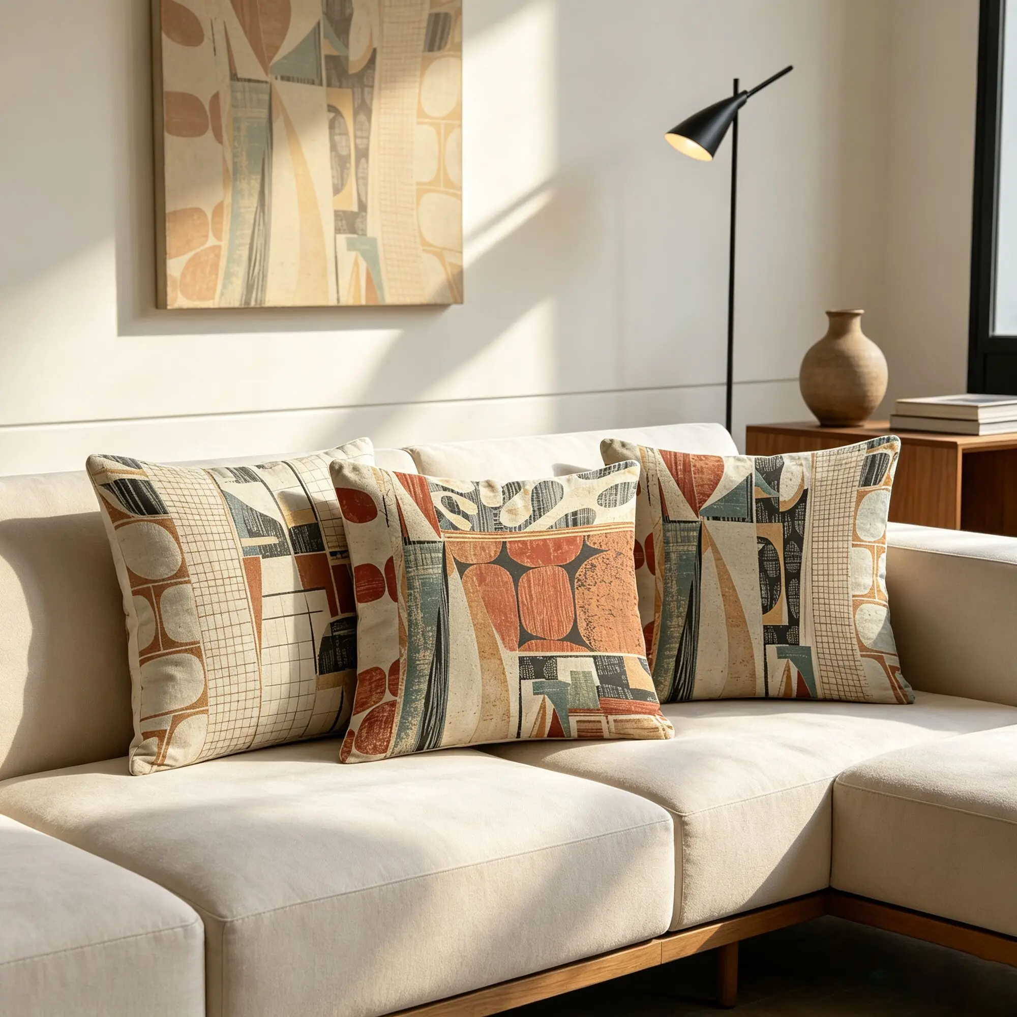 Abstract Geometric Pillow Cover Vintage Textured Cushion Cover Retro Terracotta Throw Pillowcase For Sofa Living Room Home Decor