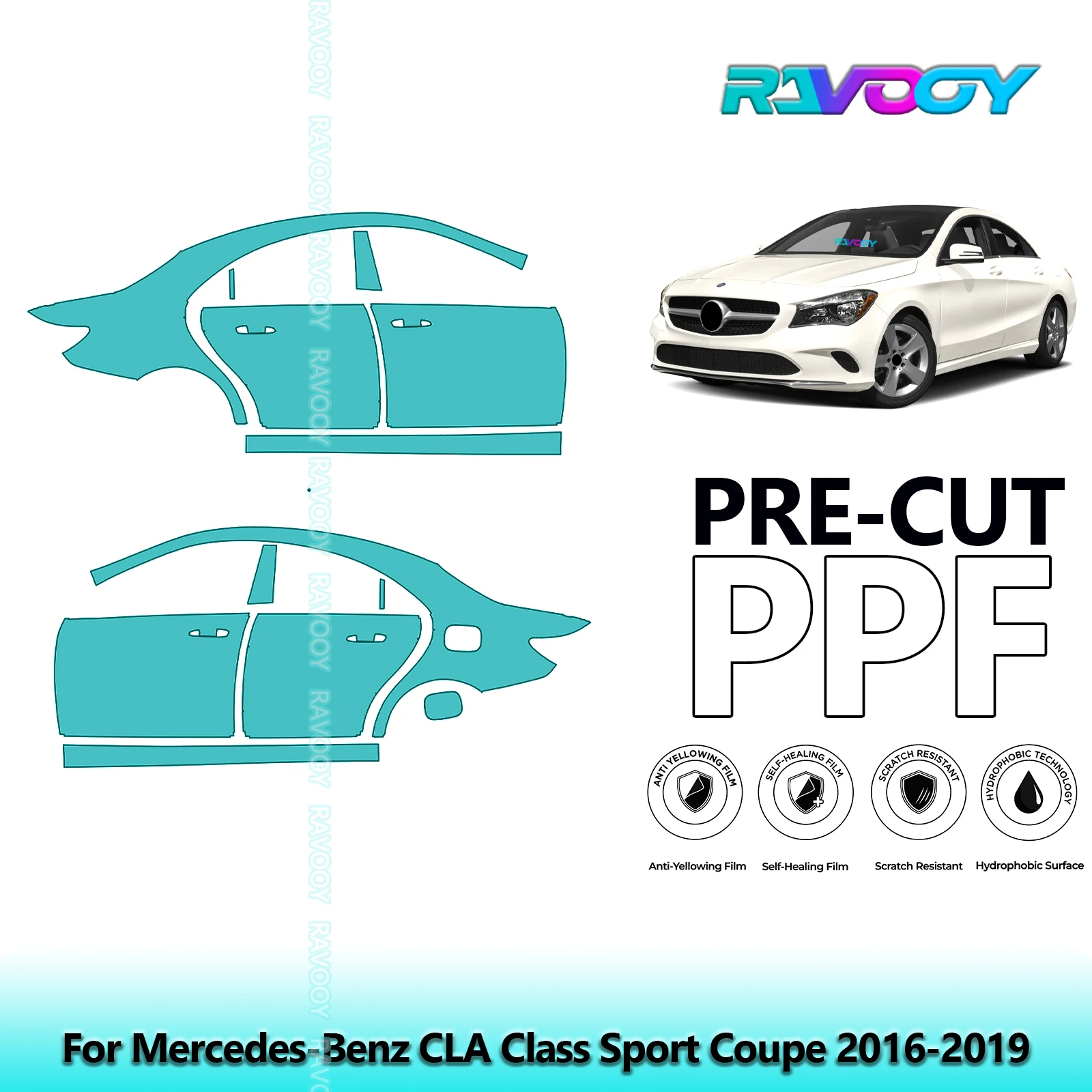 

For Mercedes-Benz CLA Class Sport Coupe 2016-2019 8.5mil Pre-Cut PPF Door & A/B Pillar Kit TPU Paint Protection Film Set
