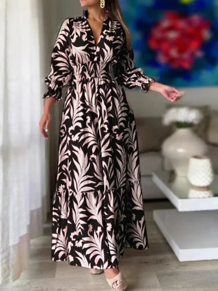 Boho Dress Muslim Women Abaya India Abayas Print Long Shirt Dresses Dubai Islam Evening Kaftan Robe Longue Vestidos Largos 2024