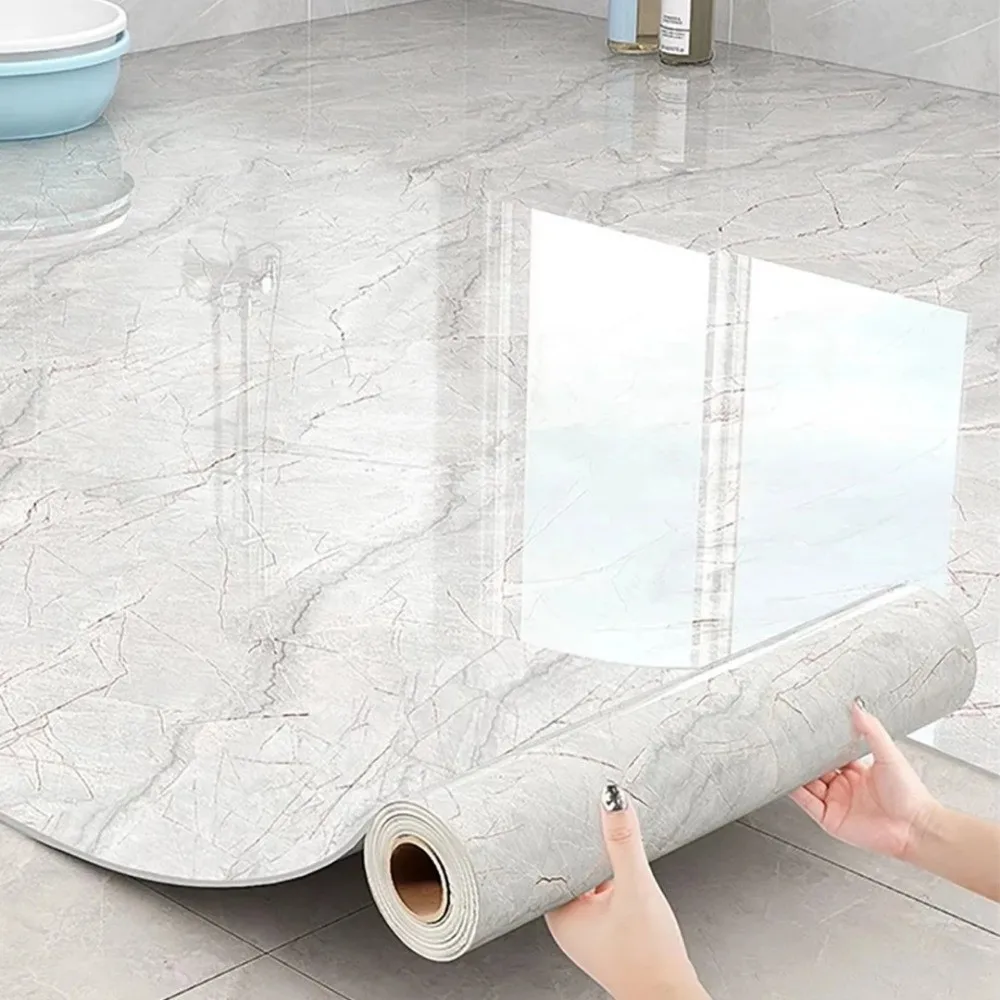 Imitation Marble Floor Tiles Non-Slip Waterproof Self-Adhesive Wallpaper Wear-Resistant Peel and Stick Decorative Floor Stickers