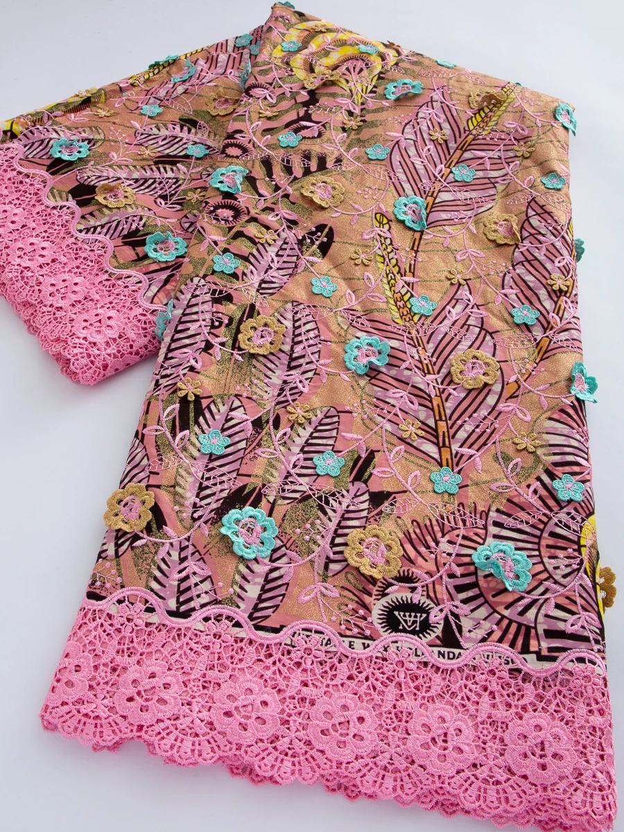 

5 yard Africa high-quality Ankara wax raschel lace with Applique water-soluble embroidery lace fabric Dubai style 4856