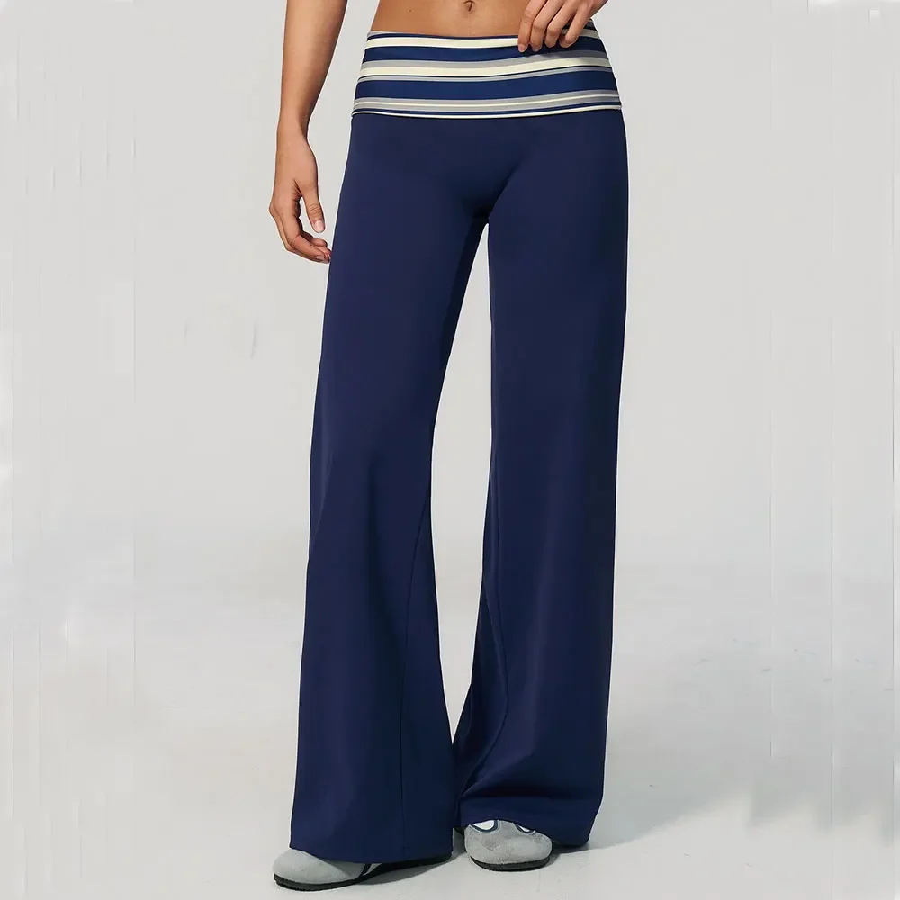 Women's High Waist Wide Leg Yoga Pants Breathable Sports Fitness Striped Polka Dot Workout Bell-bottoms Flared Pants