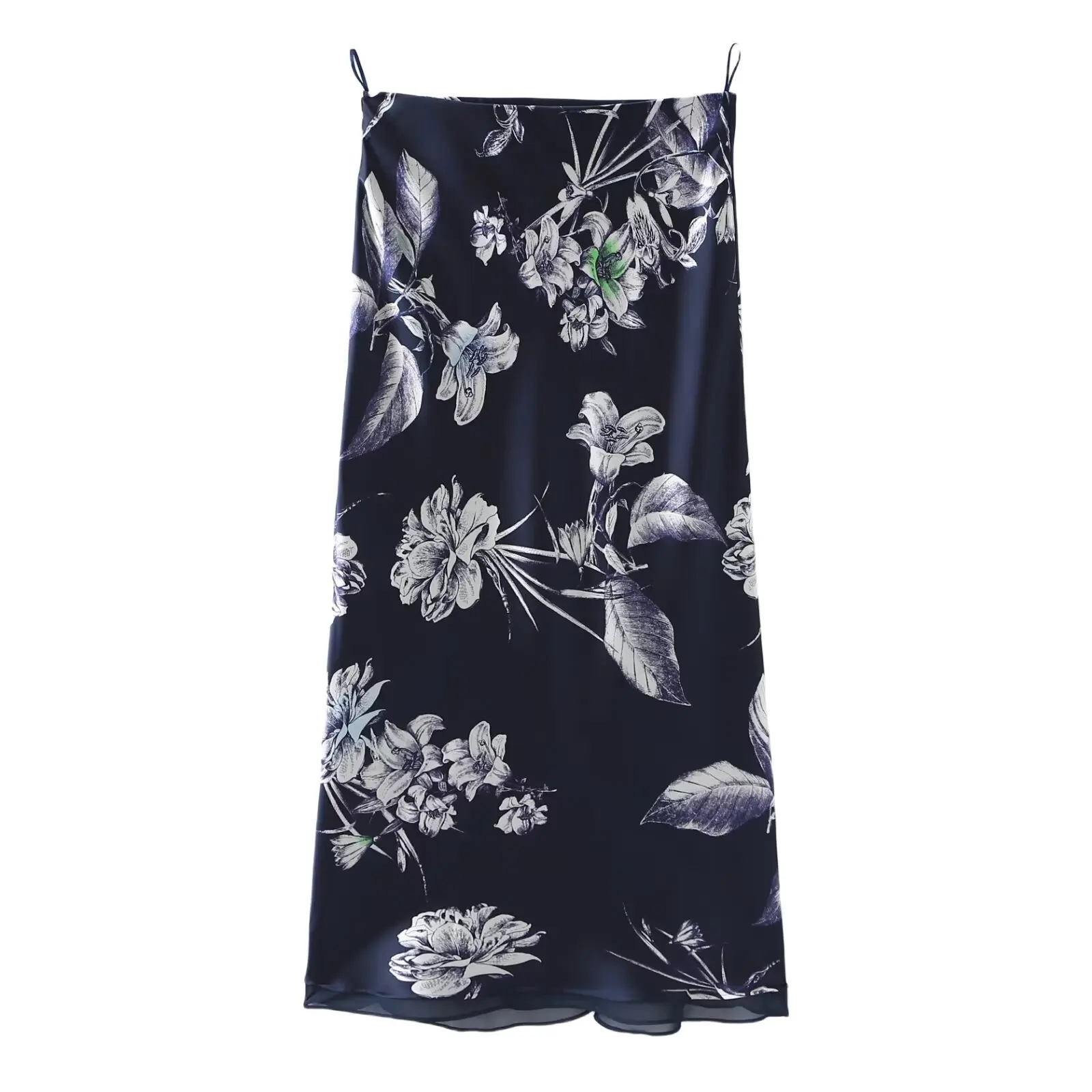 Tangada Women 2024 Flowers Print Skirt Vintage Zipper High Waist Office Lady Midi Skirts 6X026