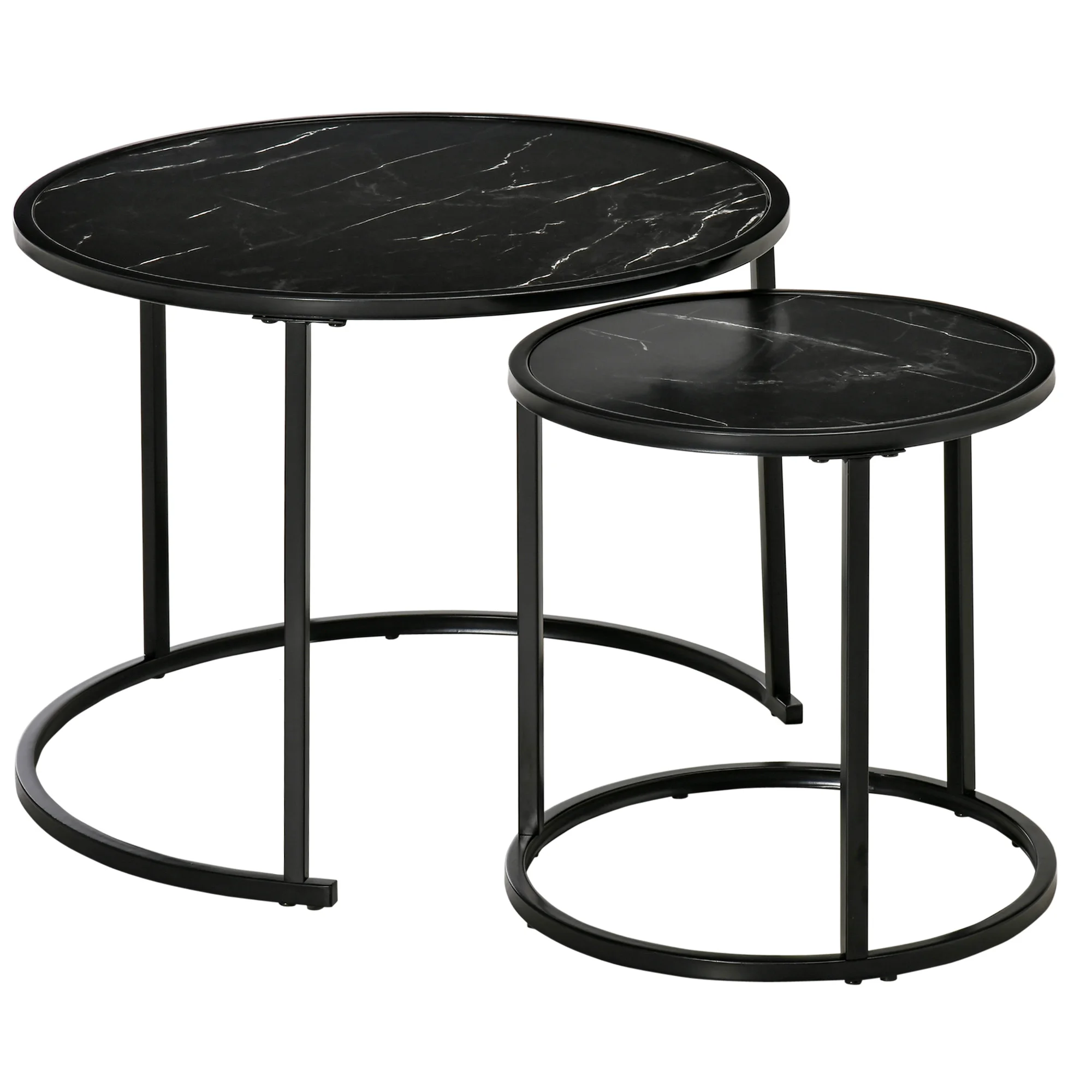 HOMCOM 2 round stackable coffee tables with marble effect countertop