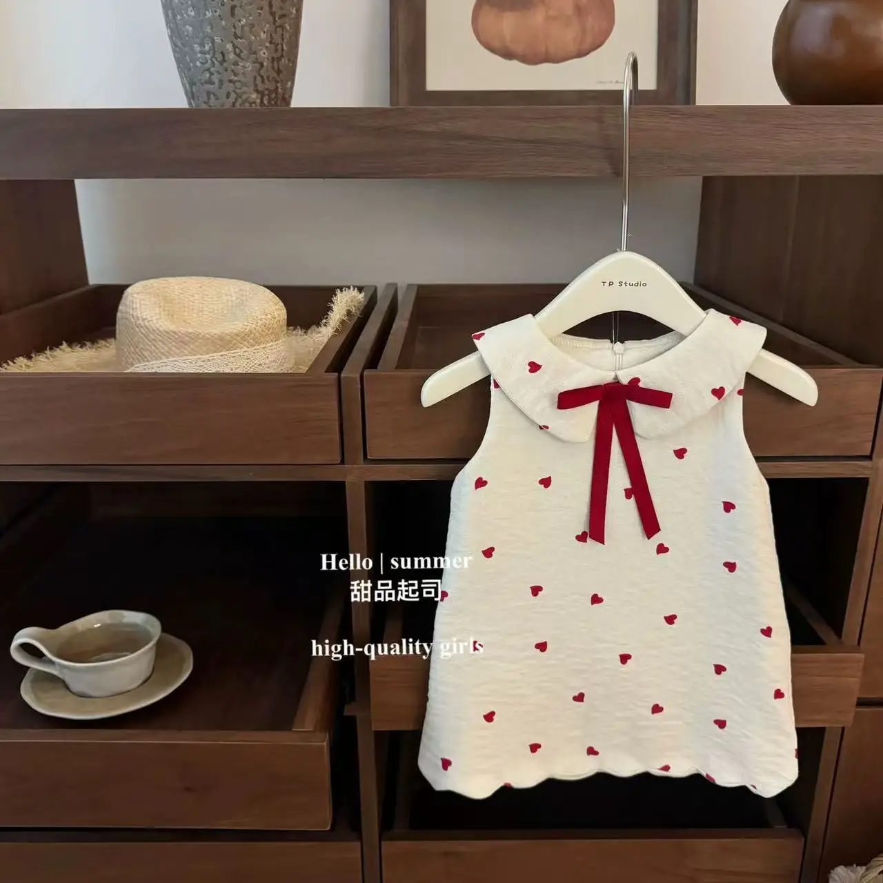 

Girls Casual Dresses Summer Sweet Love Dress 2025 New Girl Baby Korean Girls Dresses Thin Cute Doll Neck Tank Top Skirt