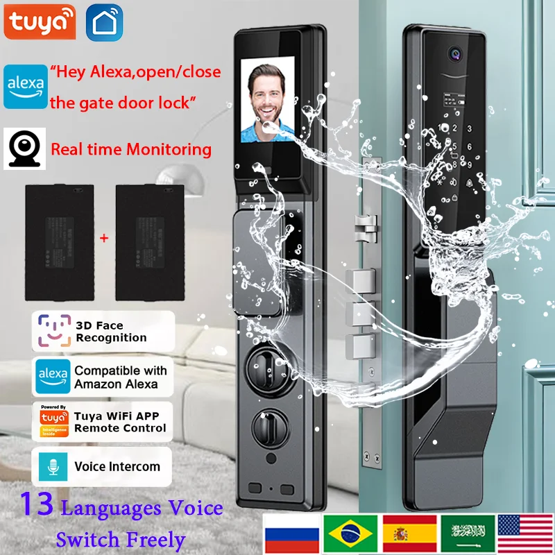 Outdoor Waterproof Lock Wifi Tuya APP Remote Voice Intercom Electronic Door Lock Face Fingerprint Smart Door Lock With Camera