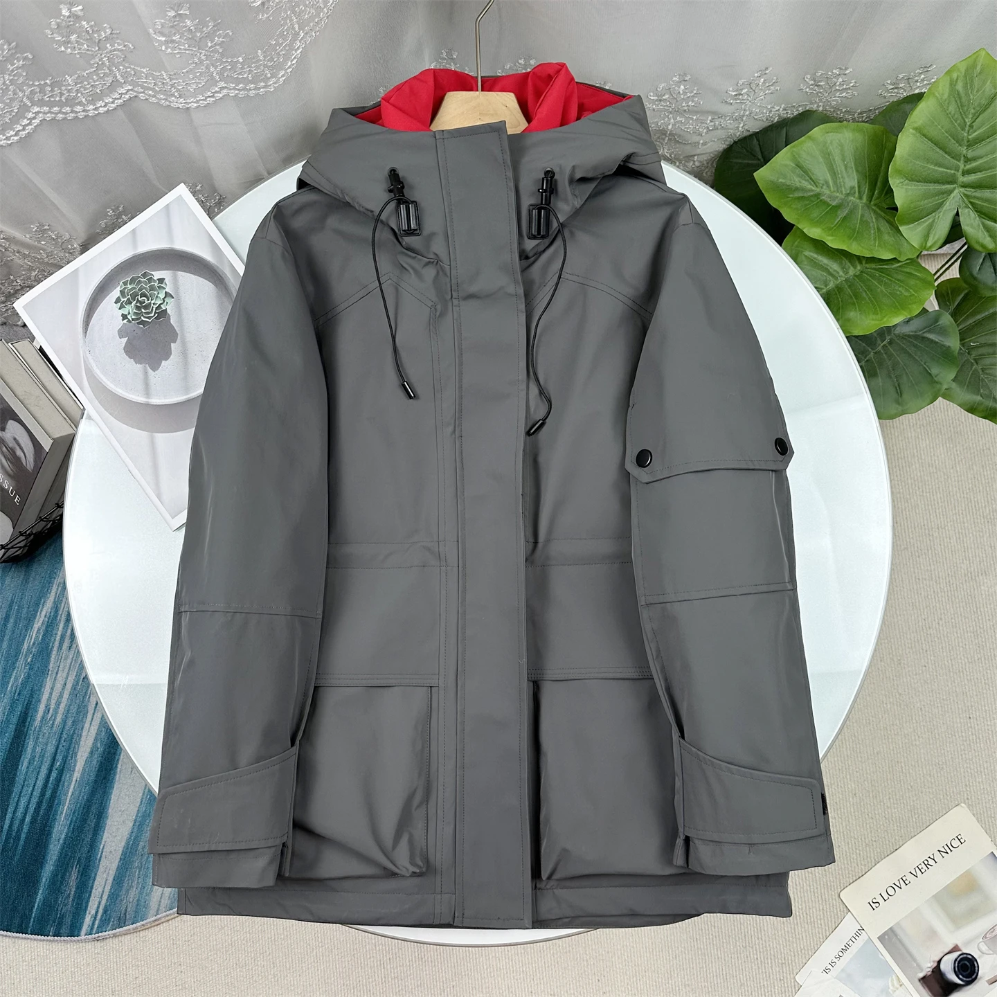 

Зимняя женская куртка-парка на утином пуху с капюшоном на молнии, простой дизайн, теплая, толстая, с длинными рукавами, средней длины, в повседневном стиле